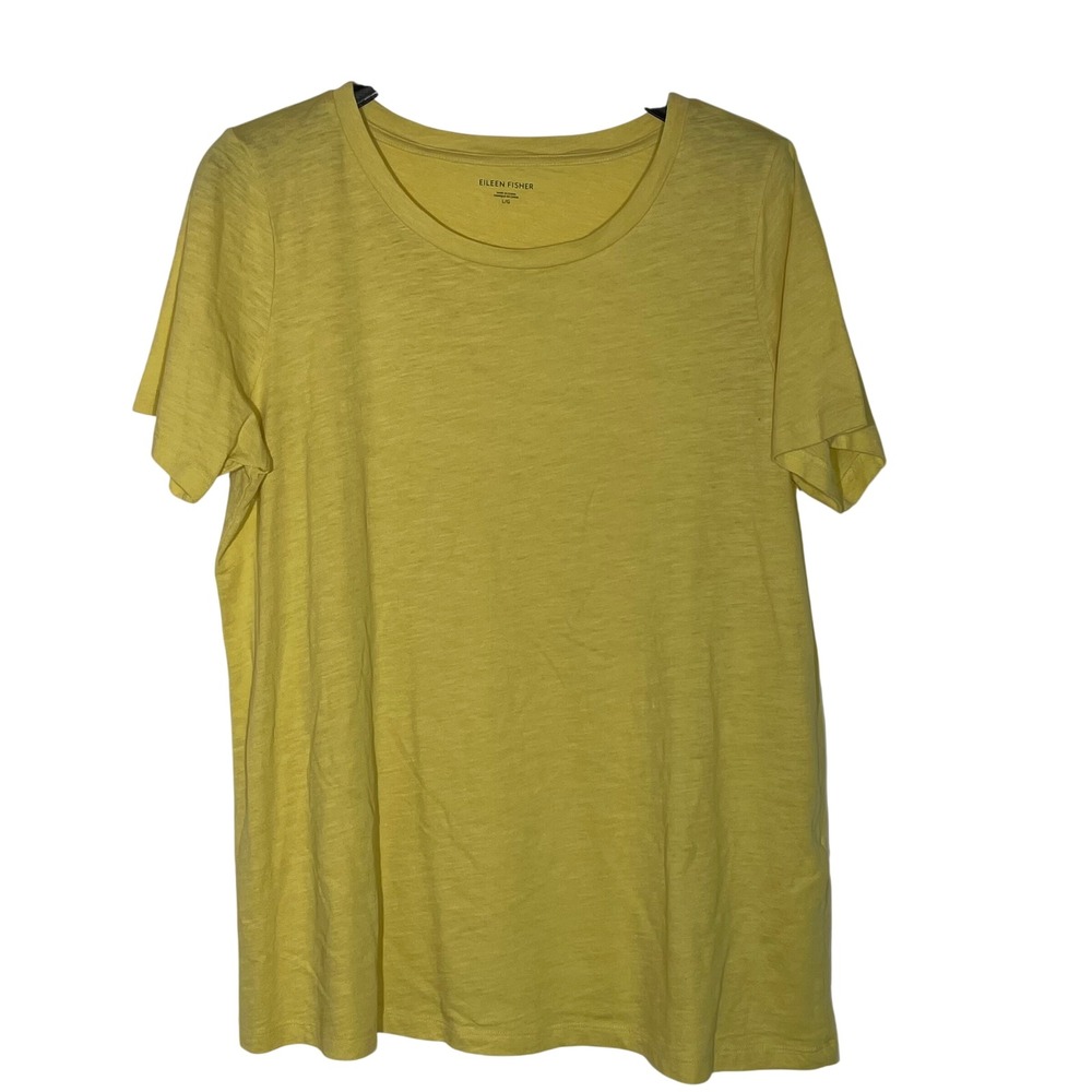 Eileen Fisher Organic Cotton T-Shirt Yellow Sz LG Minimalist Coastal